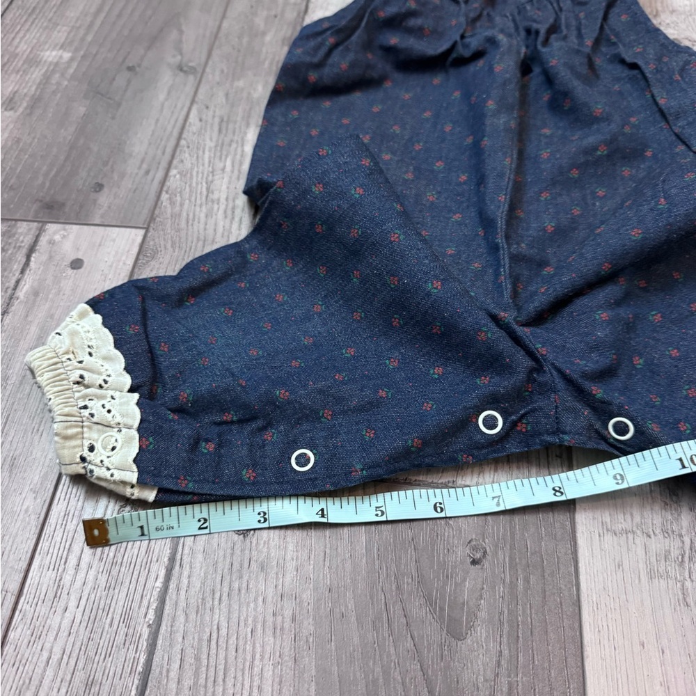 Vintage Healthtex Denim Navy Floral Lace-Trim Jumpsuit Red Accents Retro 90โs - Picture 2 of 8